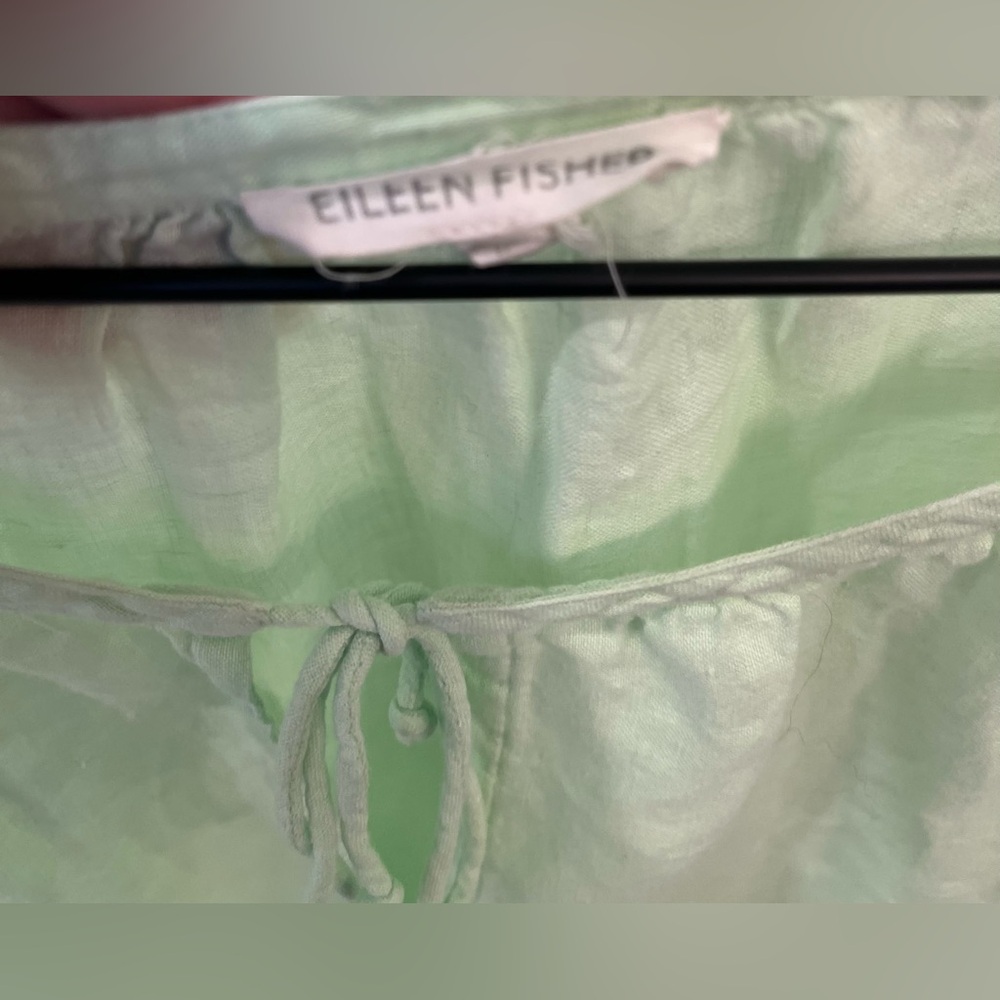 Eileen Fisher 100% Irish Linen Light Green Tie Front Pleasant top Blouse XL - Picture 5 of 5